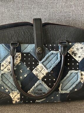 Coach denim Patchwork Blue and Black Quilted Satchel Bag